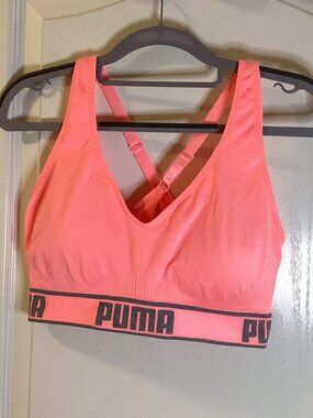 Puma Woman's Bright Pink Seamless Activewear Sports Bra Size L Crisscross Straps
